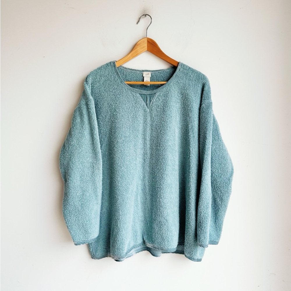 J. JILL Robin’s Egg Terry Cloth Velvet Trim Sweater Large - Picture 6 of 6